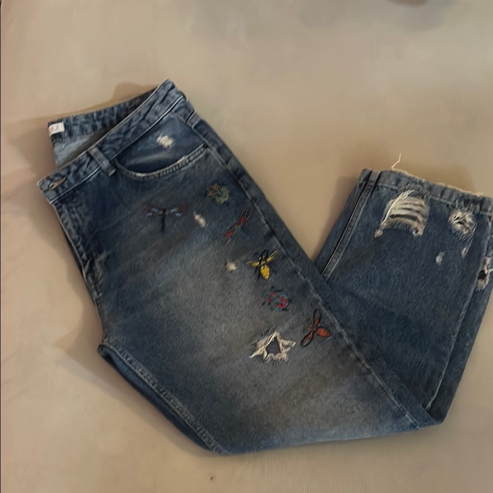 ZARA Embroidered Blue Jeans for Women